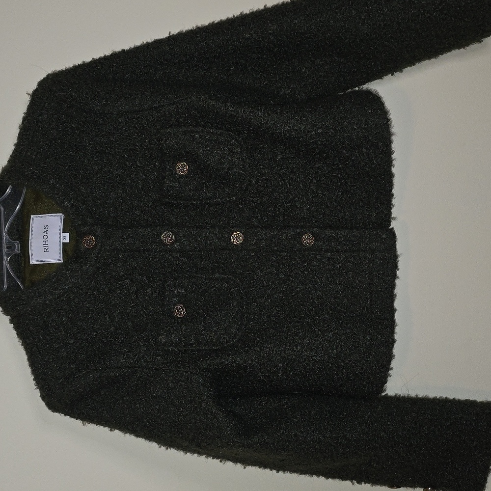 RIHOAS Dark Green Textured Cropped Jacket.  Size XS